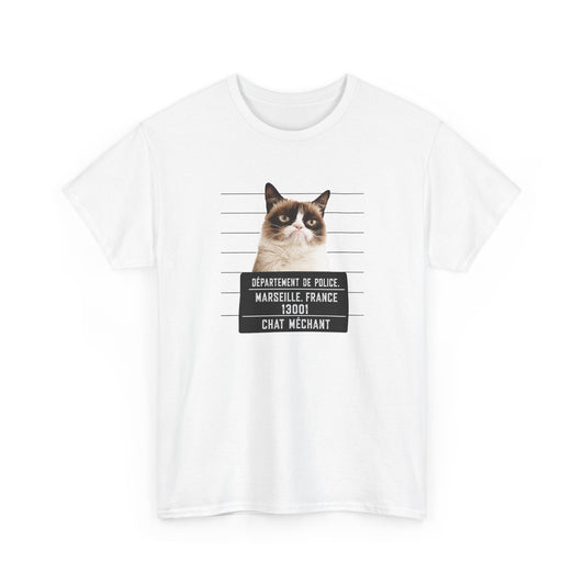 Tee Shirt Chat Homme Femme – Chat Méchant Humour Poste de Police – Idée Cadeau Amoureux des Chats Félin Drôle