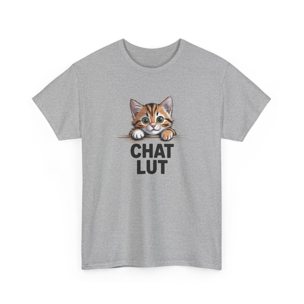 T-shirt Drôle “Chat Lut” – Tee Shirt Humour Chat Mignon Blanc Gris – Idée Cadeau Amoureux des Chats