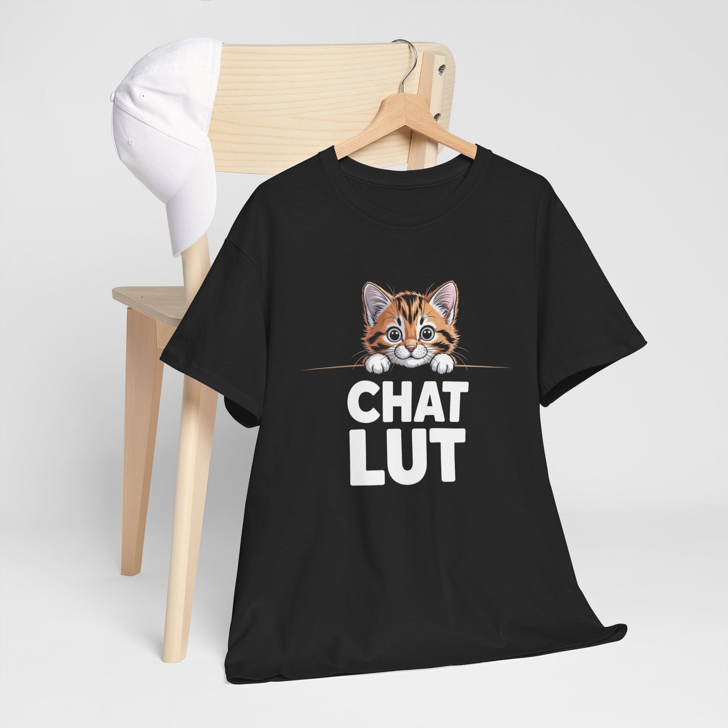 T-shirt Drôle “Chat Lut” – Tee Shirt Humour Chat Mignon Noir – Idée Cadeau Amoureux des Chats