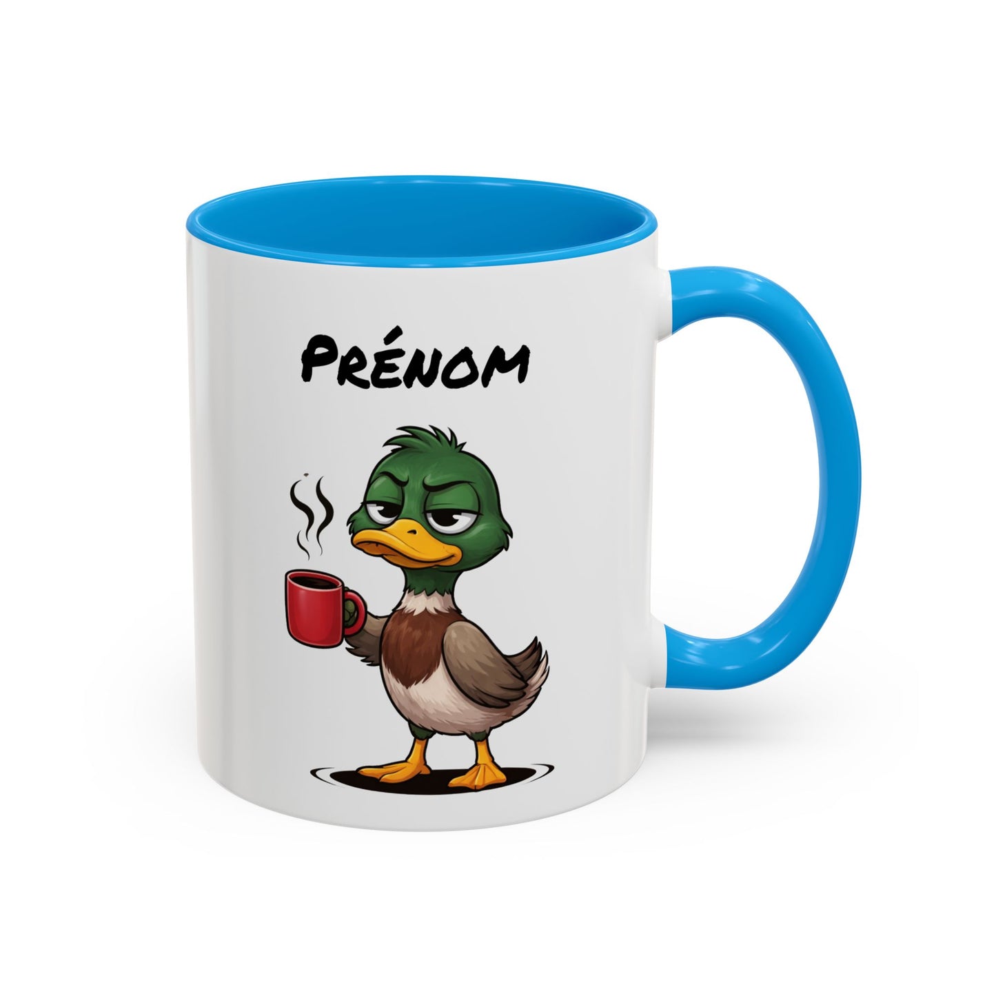 Mug Canard Colvert Fatigué Personnalisable 325ml – Tasse Café Humoristique Prénom Cadeau Original Noir Bleu Rouge
