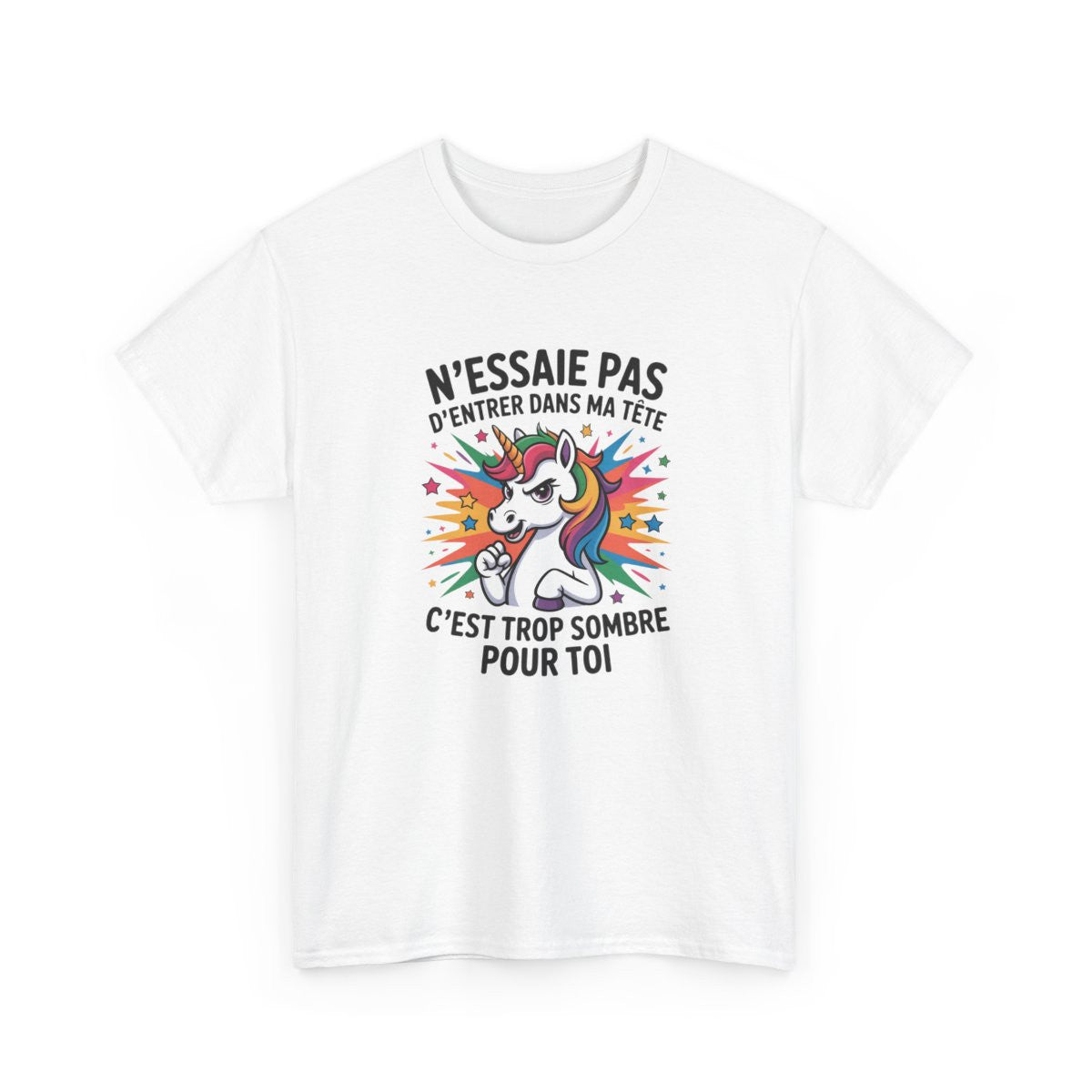 T-shirt Drôle N’essaie pas d’entrer dans ma têteTee Shirt Humour Licorne Blanc Gris