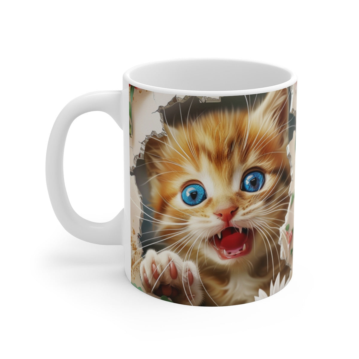 Mug Chat 3D Réaliste – Tasse Céramique 325ml – Design Chaton aux Yeux Bleus