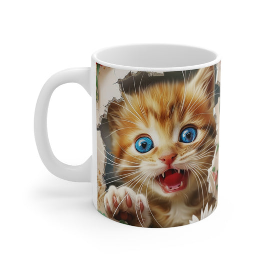 Mug Chat 3D Réaliste – Tasse Céramique 325ml – Design Chaton aux Yeux Bleus