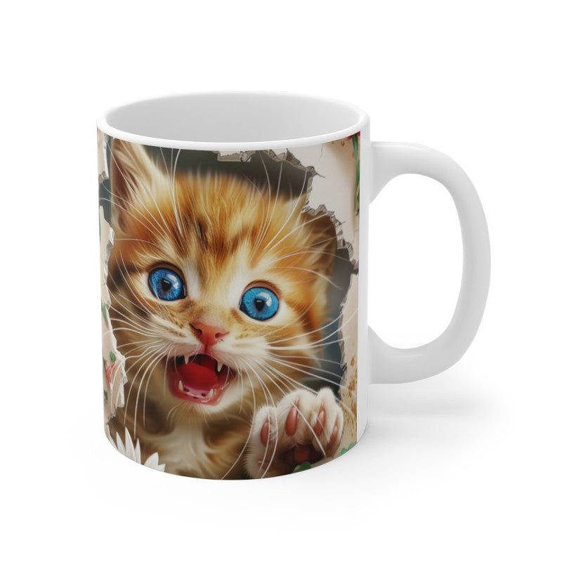 Mug Chat 3D Réaliste – Tasse Céramique 325ml – Design Chaton aux Yeux Bleus