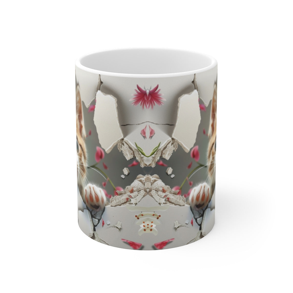 Mug Chat 3D Mignon – Tasse Céramique 325ml – Design Chaton Réaliste Effet Mur Fissuré