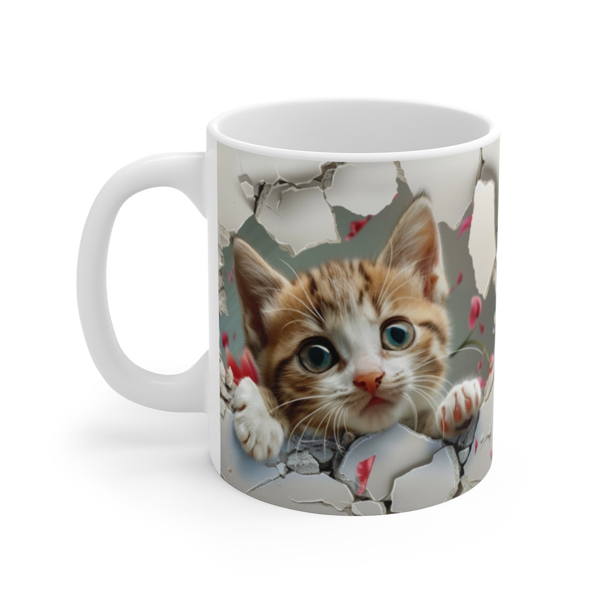 Mug Chat 3D Mignon – Tasse Céramique 325ml – Design Chaton Réaliste Effet Mur Fissuré