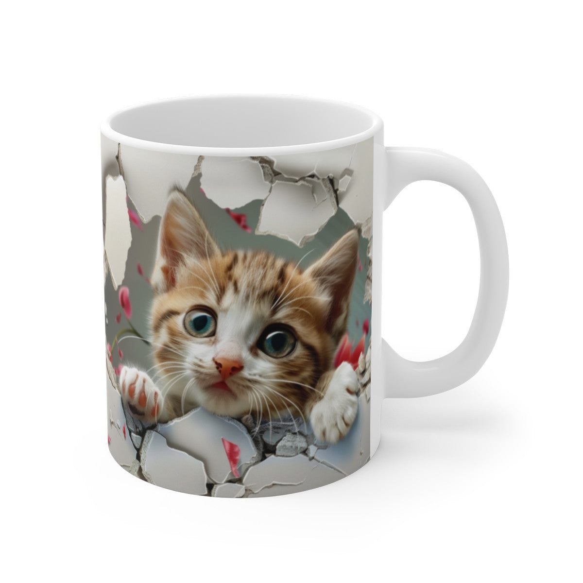 Mug Chat 3D Mignon – Tasse Céramique 325ml – Design Chaton Réaliste Effet Mur Fissuré