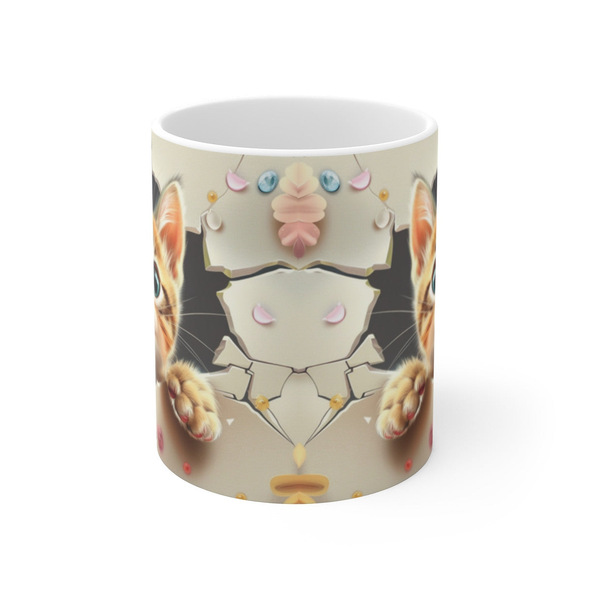 Mug Chat Tigré 3D – Tasse Céramique 325ml – Design Chaton Mignon Effet Mur Fissuré