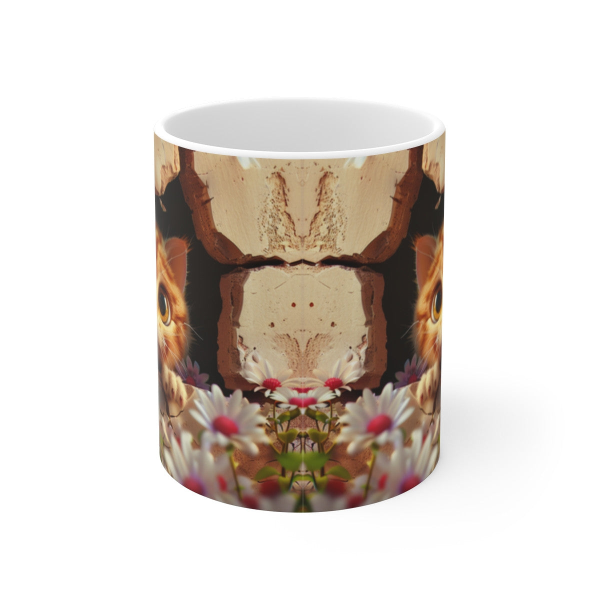 Mug Chat Roux 3D – Tasse Céramique 325ml – Chaton aux Yeux Dorés et Marguerites