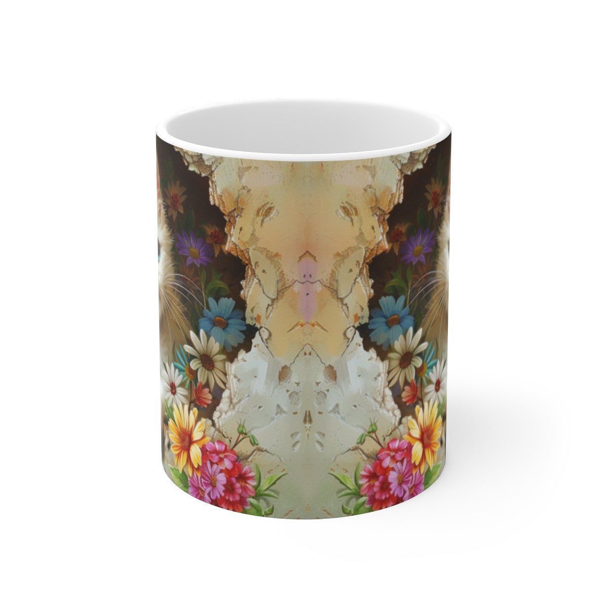 Mug Chat Blanc aux Yeux Bleus 3D – Tasse Céramique 325ml – Chaton Fleuri Réaliste
