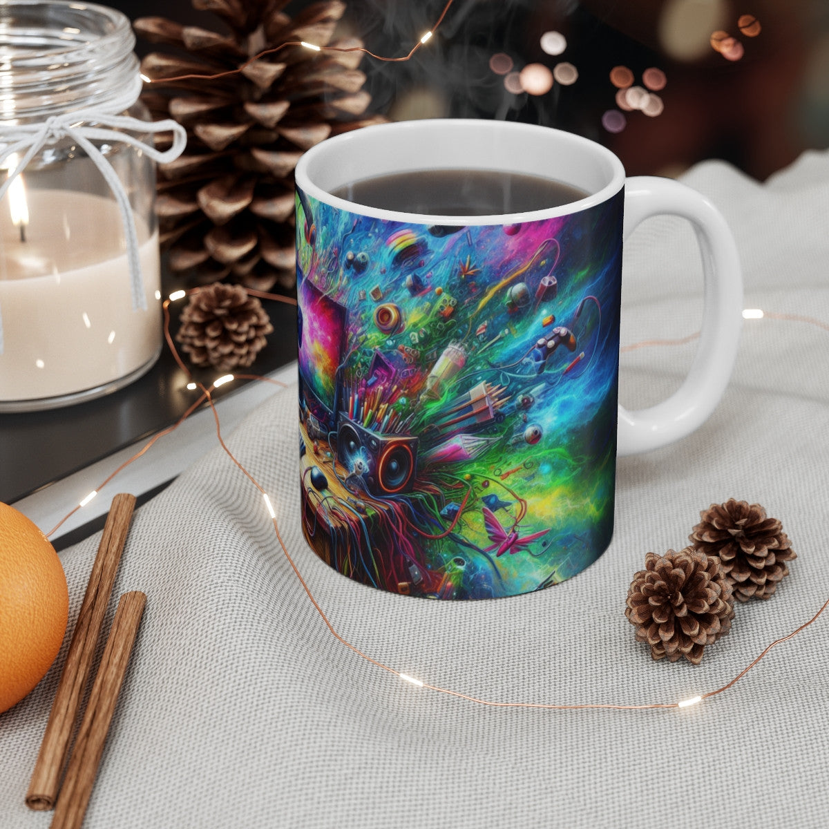 Mug Gamer & Créatif – Explosion de Couleurs 3D – Tasse Céramique 325ml – Design Arc-en-Ciel pour Geek