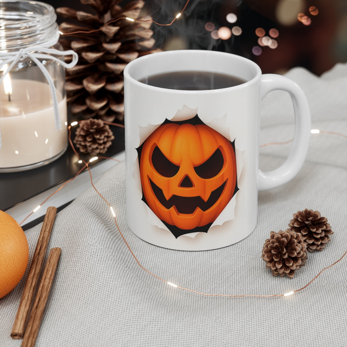 Mug Citrouille Halloween – Tasse Céramique 325ml – Design 3D Citrouille Souriant & Effrayant