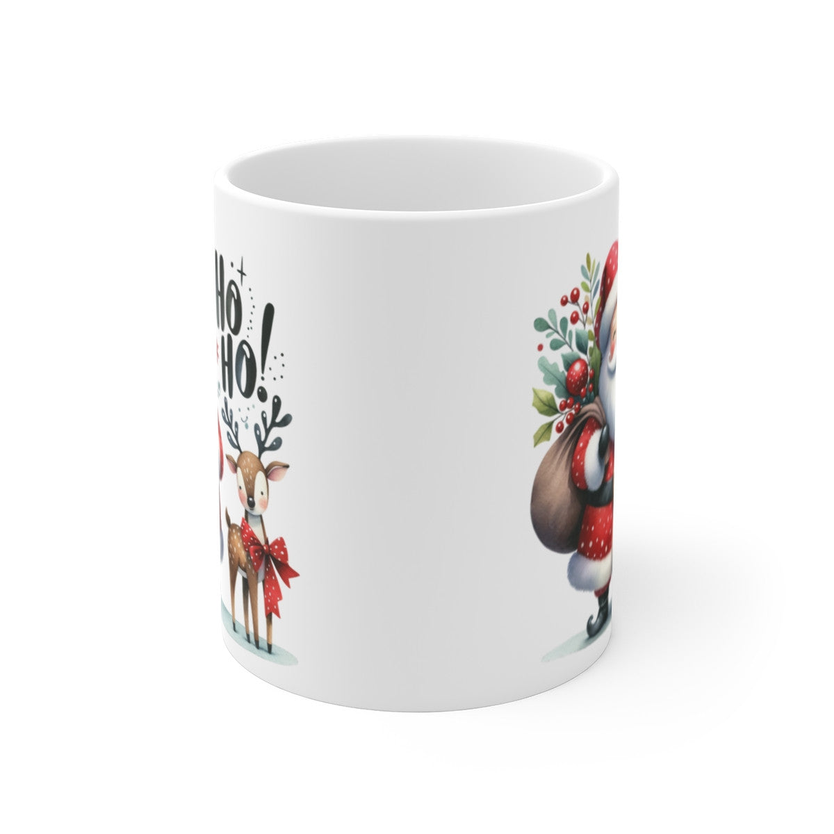 Tasse de Noël Père Noël et Renne – Mug Céramique 325ml Ho Ho Ho – Cadeau Hiver Festif Rouge et Blanc