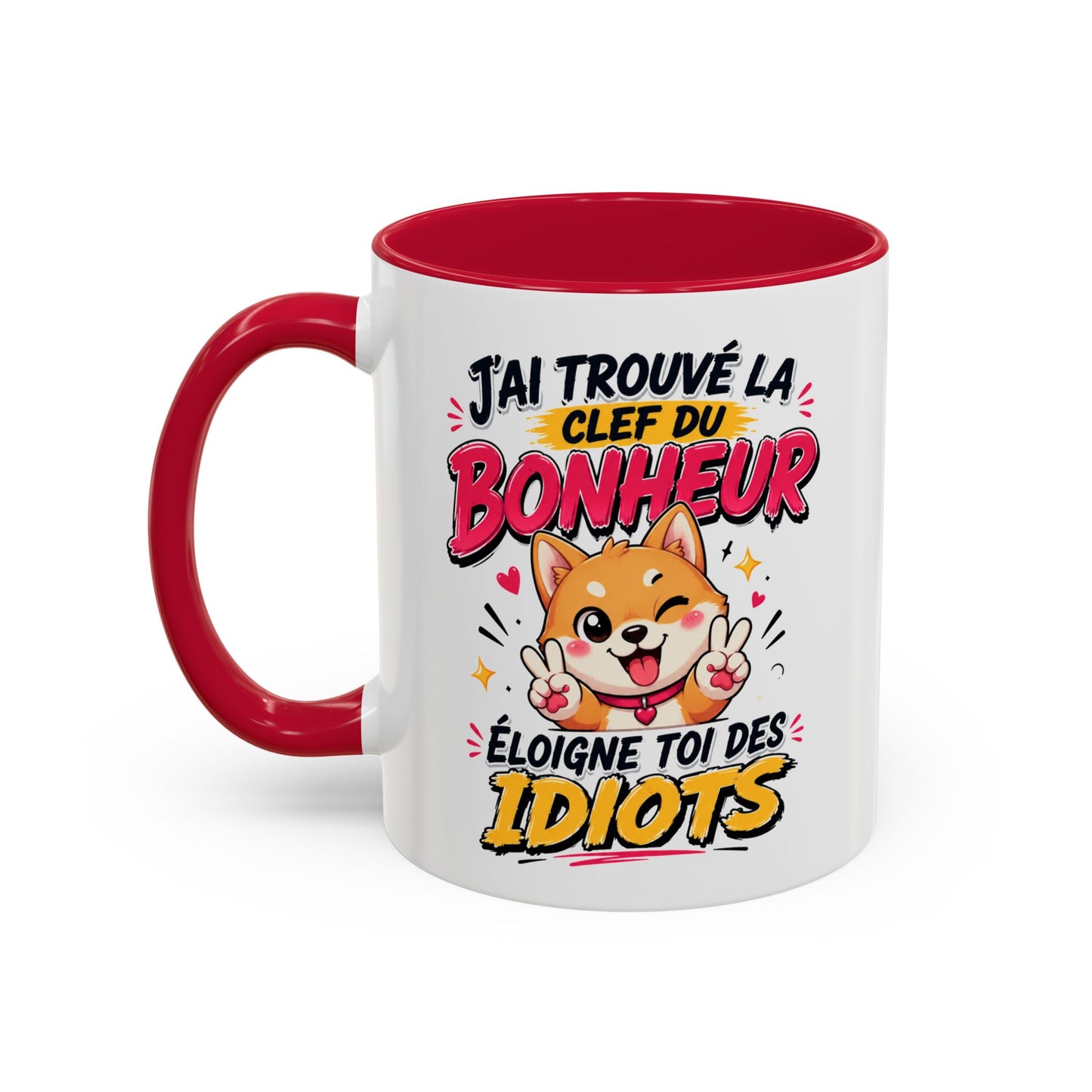 Tasse J’Ai Trouvé La Clef Du Bonheur – Mug Chien Kawaii Humour – Cadeau Positif Original 325ml