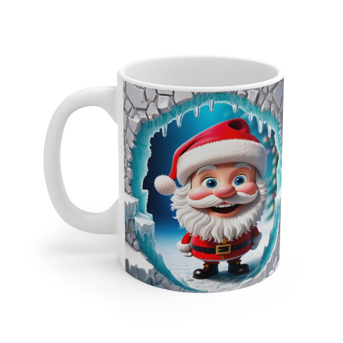 Tasse Noël Père Noël & Pingouin – Mug Céramique 325 ml – Design Aquarelle Hiver Festif – Cadeau Café Thé Hivernal