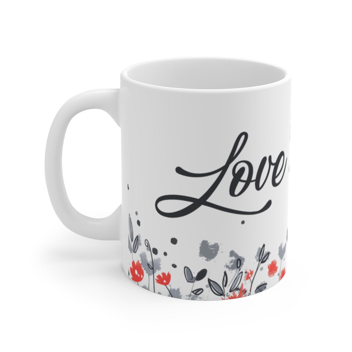 Tasse Amour “Love” – Mug Romantique 325 ml – Design Poétique Fille et Fleur Cœur – Cadeau Couple Saint-Valentin