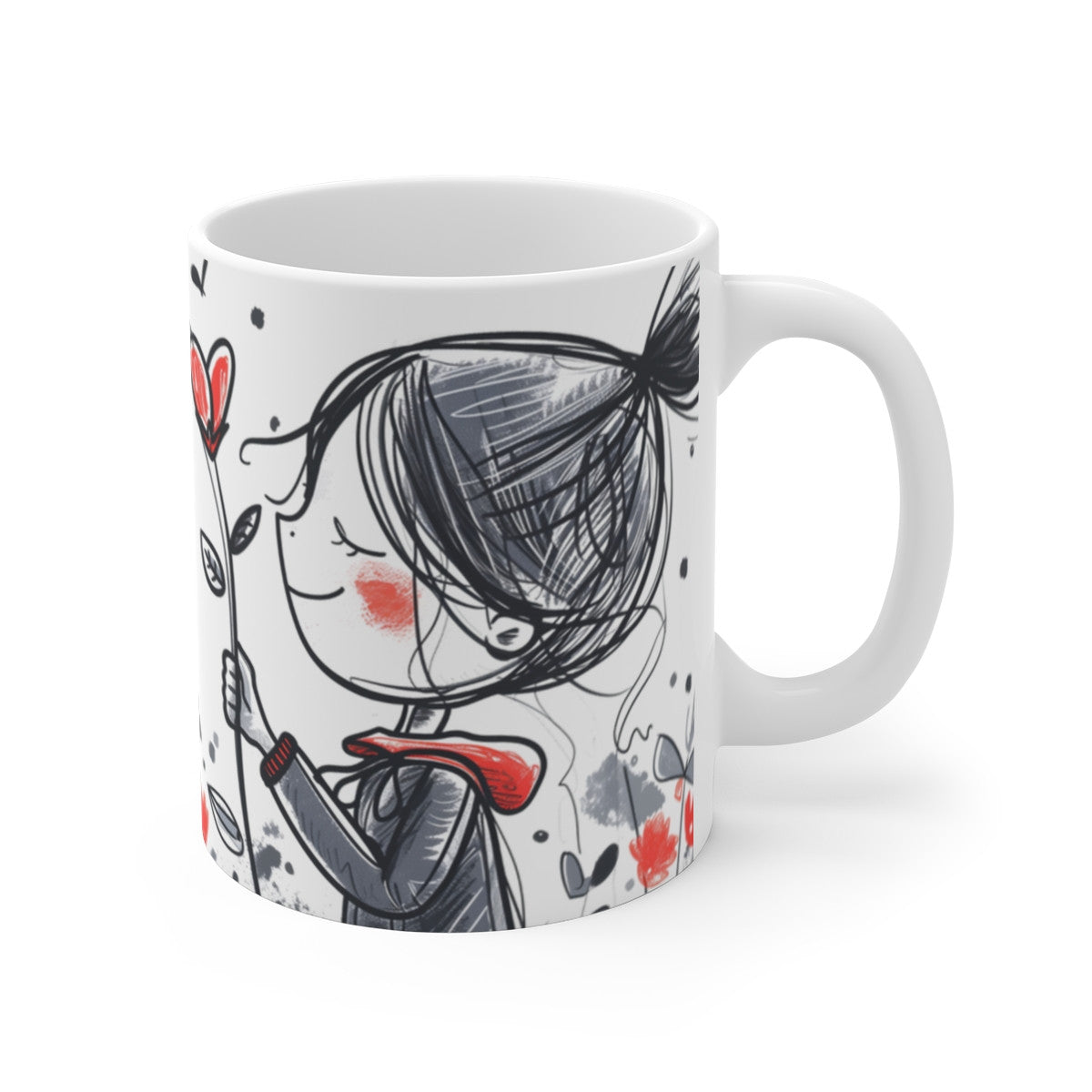 Tasse Amour “Love” – Mug Romantique 325 ml – Design Poétique Fille et Fleur Cœur – Cadeau Couple Saint-Valentin