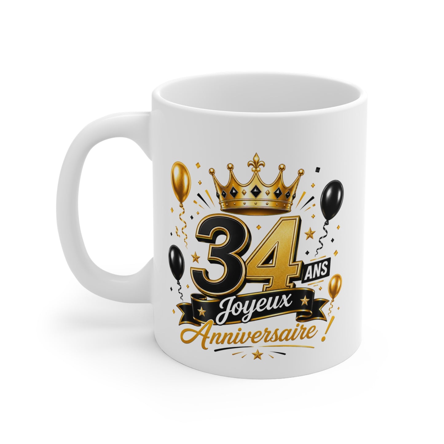 Mug Joyeux 34 Ans – Tasse Anniversaire 34 Ans – Cadeau Original pour Femme Homme – Idée Cadeau 34e Anniversaire