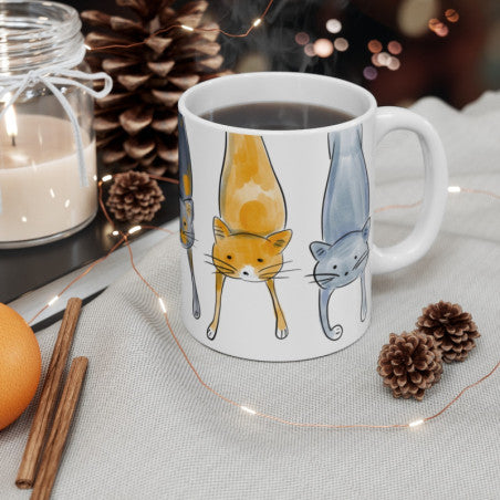 Tasse Chats Aquarelle – Mug Céramique 325 ml – Design Félin Artistique Coloré – Cadeau Amoureux des Chats Café Thé