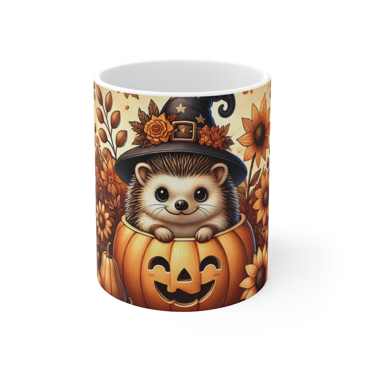Tasse Hérisson Automne – Mug Céramique 325 ml – Design Citrouille et Tournesols – Cadeau Cosy Halloween Nature