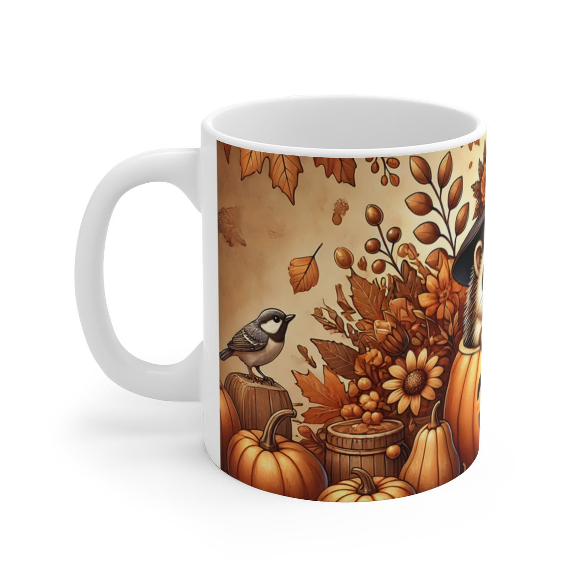 Tasse Hérisson Automne – Mug Céramique 325 ml – Design Citrouille et Tournesols – Cadeau Cosy Halloween Nature