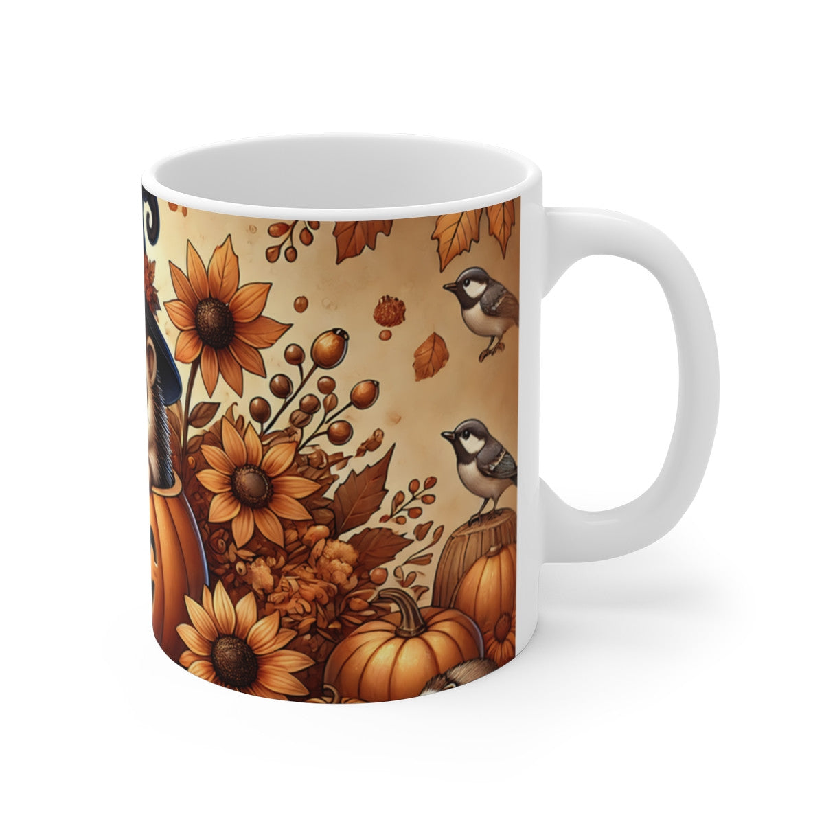Tasse Hérisson Automne – Mug Céramique 325 ml – Design Citrouille et Tournesols – Cadeau Cosy Halloween Nature