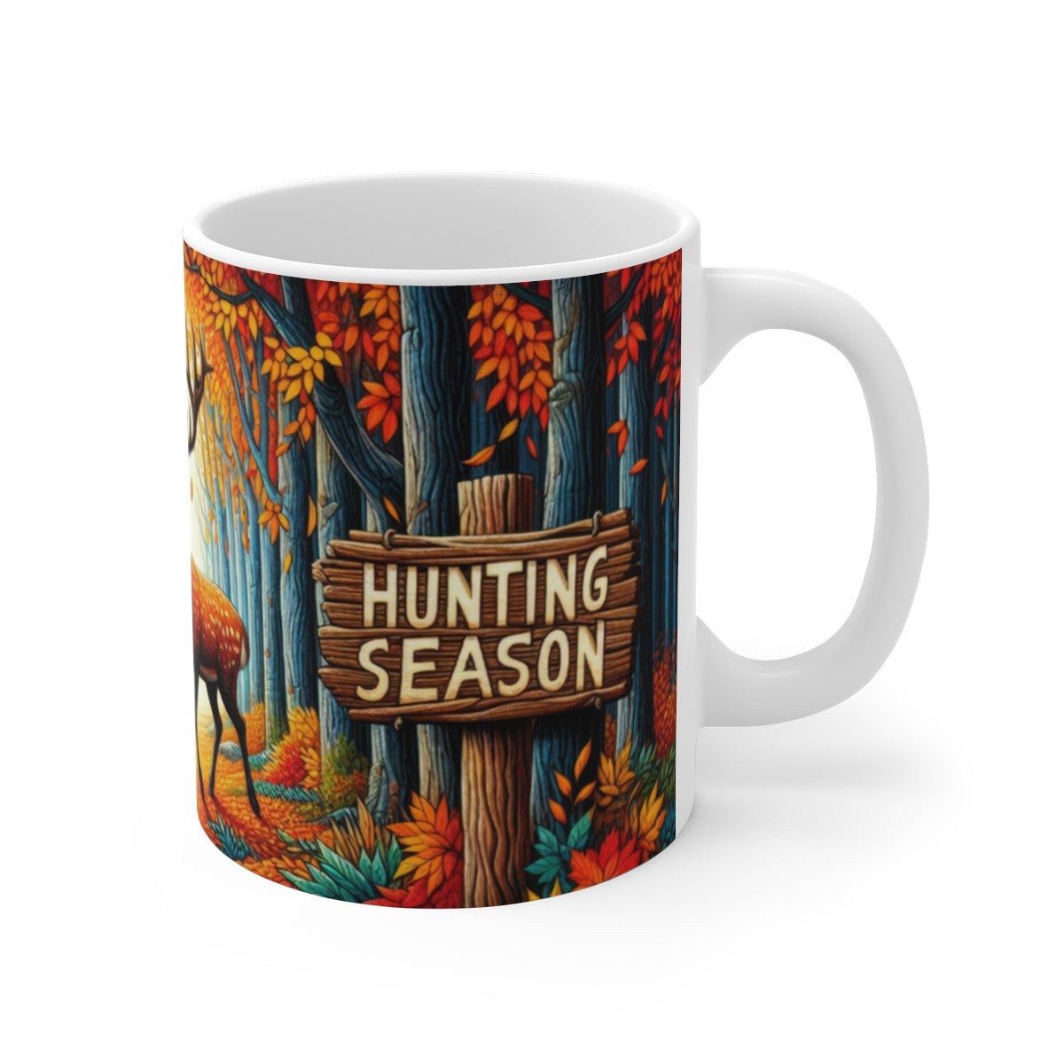 Tasse “Hunting Season” – Mug Céramique 325 ml – Design Cerf Forêt Automne – Cadeau Chasse Nature Plein Air Café