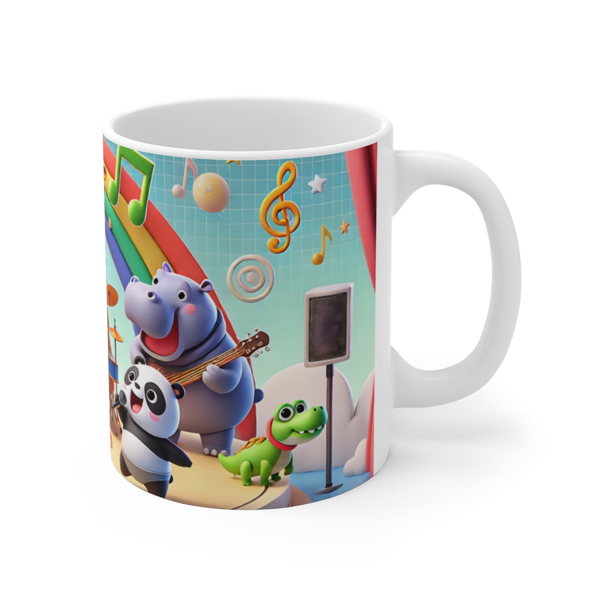 Tasse Animaux Musiciens – Mug Céramique 325 ml – Design Arc-en-Ciel & Panda Musical – Cadeau Enfant Famille