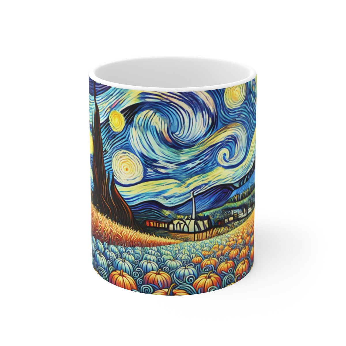 Tasse Van Gogh Automne – Mug Céramique 325 ml – Champ de Citrouilles Nuit Étoilée – Cadeau Artistique Nature Couleur