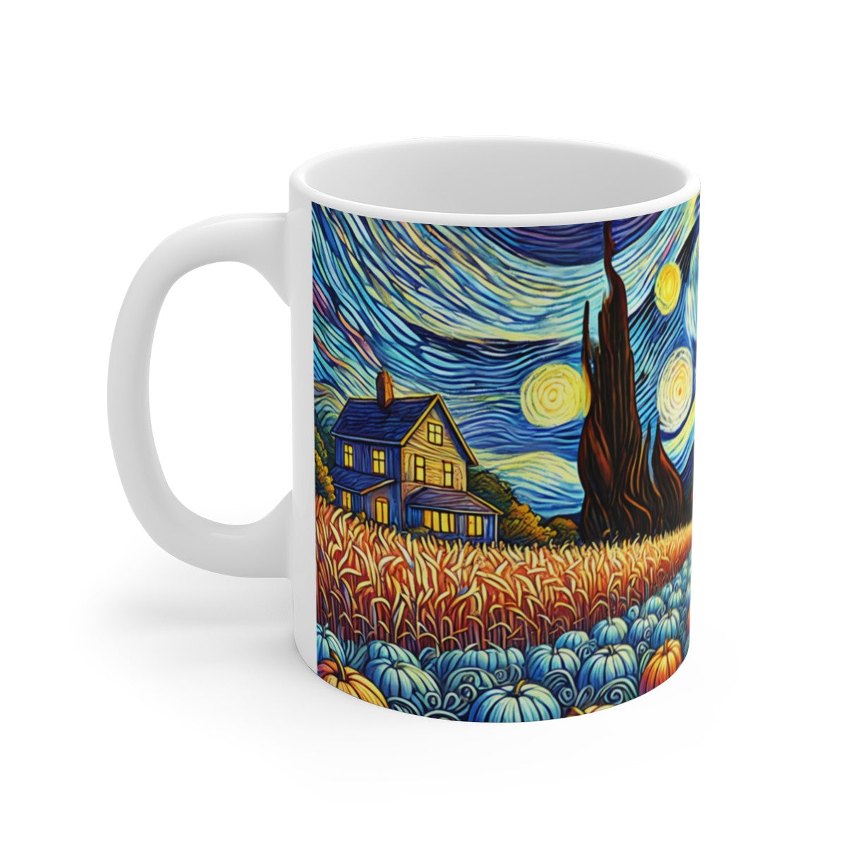 Tasse Van Gogh Automne – Mug Céramique 325 ml – Champ de Citrouilles Nuit Étoilée – Cadeau Artistique Nature Couleur