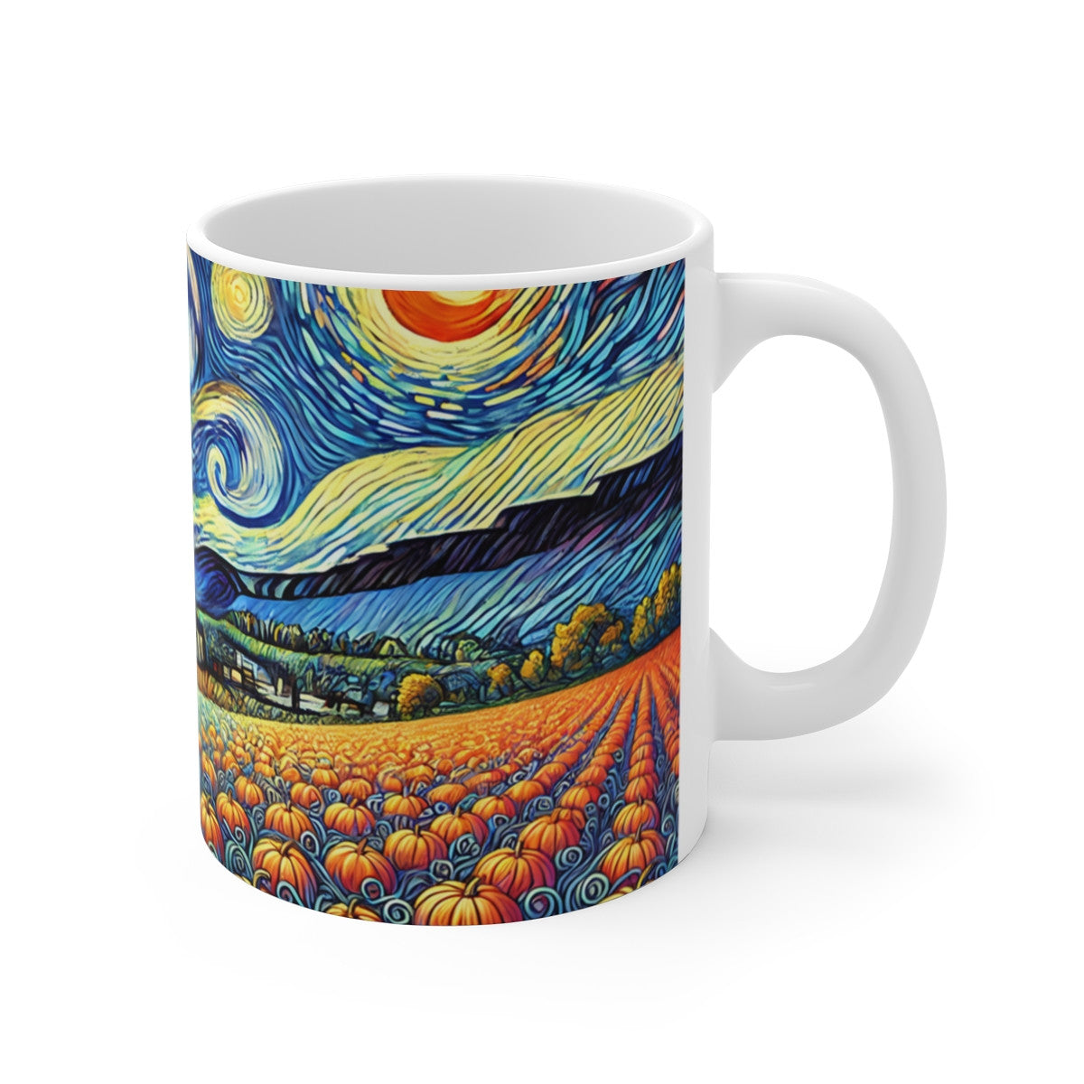 Tasse Van Gogh Automne – Mug Céramique 325 ml – Champ de Citrouilles Nuit Étoilée – Cadeau Artistique Nature Couleur