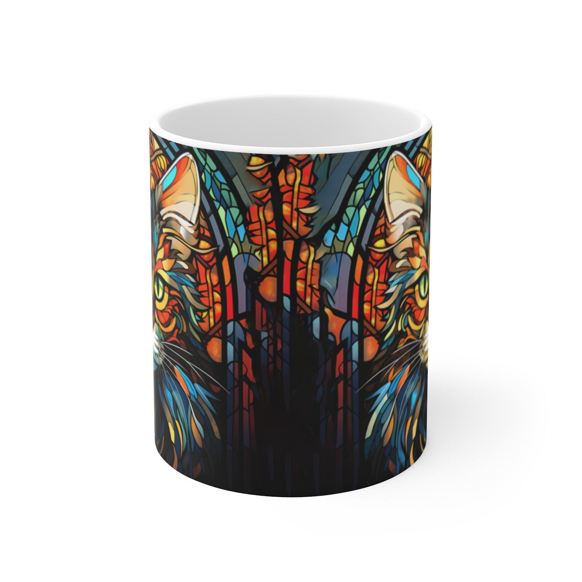 Tasse Chat Artistique – Mug Céramique 325 ml – Design Vitrail Coloré Félin – Cadeau Amoureux des Chats et de l’Art