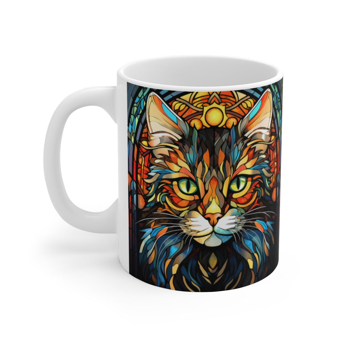 Tasse Chat Artistique – Mug Céramique 325 ml – Design Vitrail Coloré Félin – Cadeau Amoureux des Chats et de l’Art