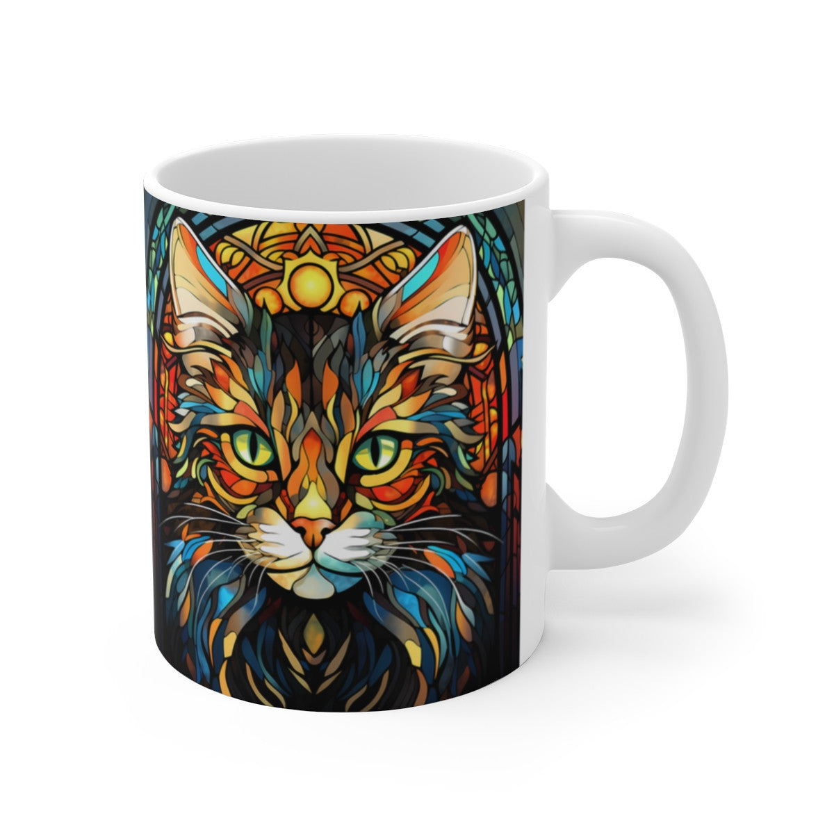 Tasse Chat Artistique – Mug Céramique 325 ml – Design Vitrail Coloré Félin – Cadeau Amoureux des Chats et de l’Art