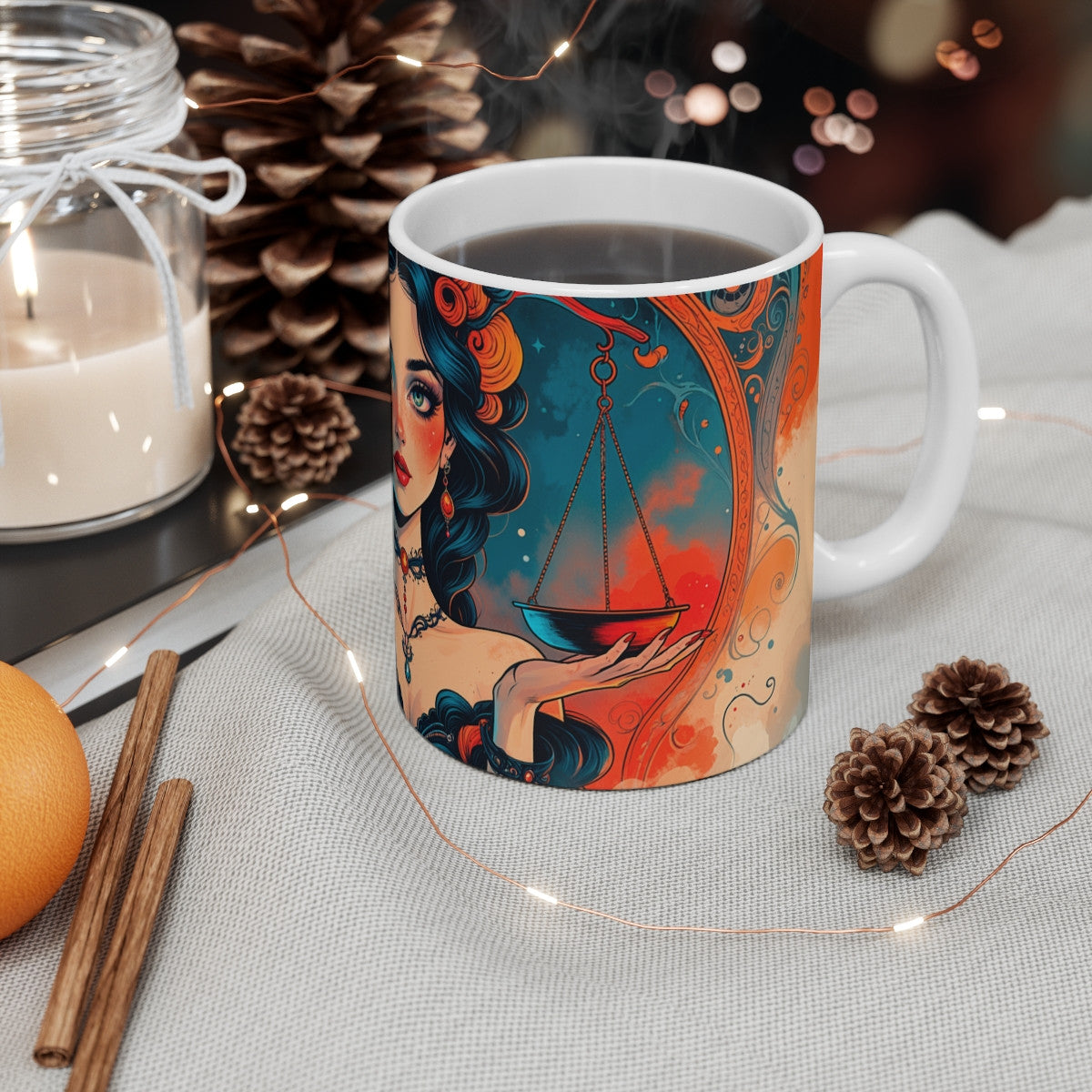 Tasse Signe Balance – Mug Zodiaque Céramique 325 ml – Art Mystique Féminin Équilibre et Harmonie – Cadeau Astrologique
