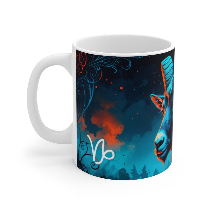 Tasse Signe Capricorne – Mug Zodiaque Céramique 325 ml – Art Mystique Bleu et Feu – Cadeau Astrologique