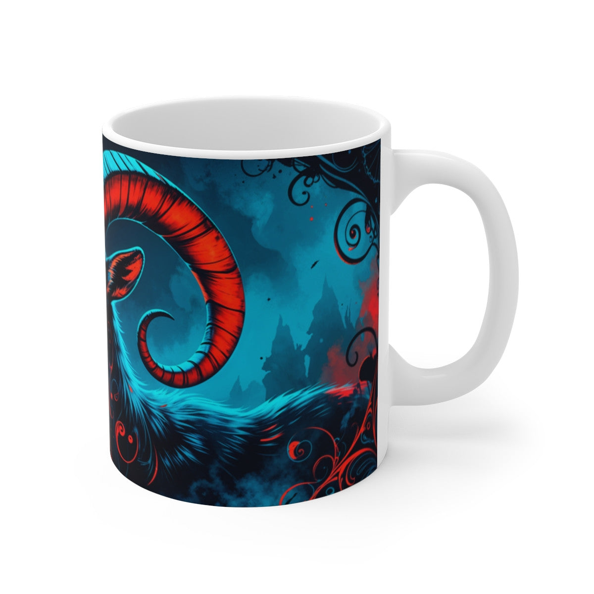 Tasse Signe Capricorne – Mug Zodiaque Céramique 325 ml – Art Mystique Bleu et Feu – Cadeau Astrologique