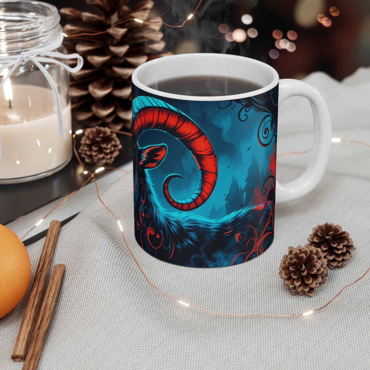 Tasse Signe Capricorne – Mug Zodiaque Céramique 325 ml – Art Mystique Bleu et Feu – Cadeau Astrologique