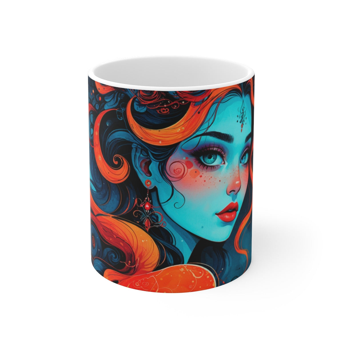 Tasse Signe Vierge – Mug Zodiaque Céramique 325 ml – Art Mystique Féminin Bleu et Feu – Cadeau Astrologique
