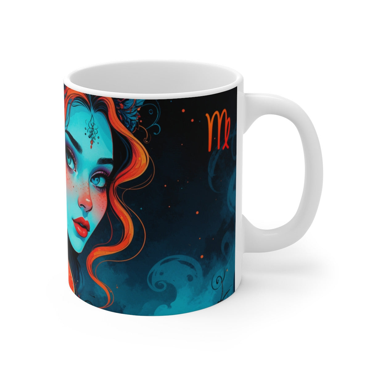 Tasse Signe Vierge – Mug Zodiaque Céramique 325 ml – Art Mystique Féminin Bleu et Feu – Cadeau Astrologique