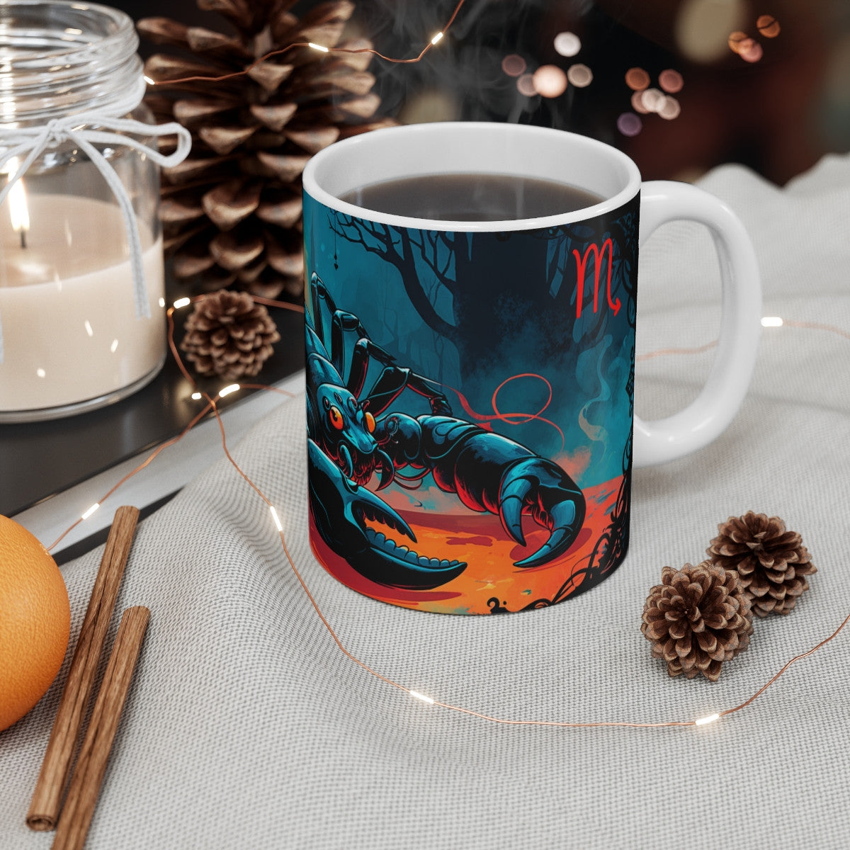 Tasse Signe Scorpion – Mug Zodiaque Céramique 325 ml – Art Mystique Bleu et Rouge – Cadeau Astrologique