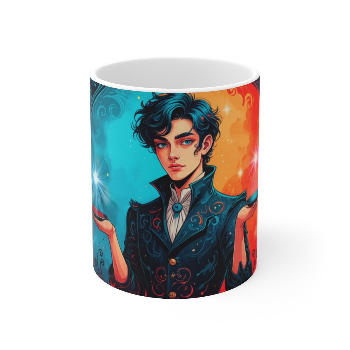 Tasse Signe Balance – Mug Zodiaque Céramique 325 ml – Art Mystique Bleu et Feu – Cadeau Astrologique