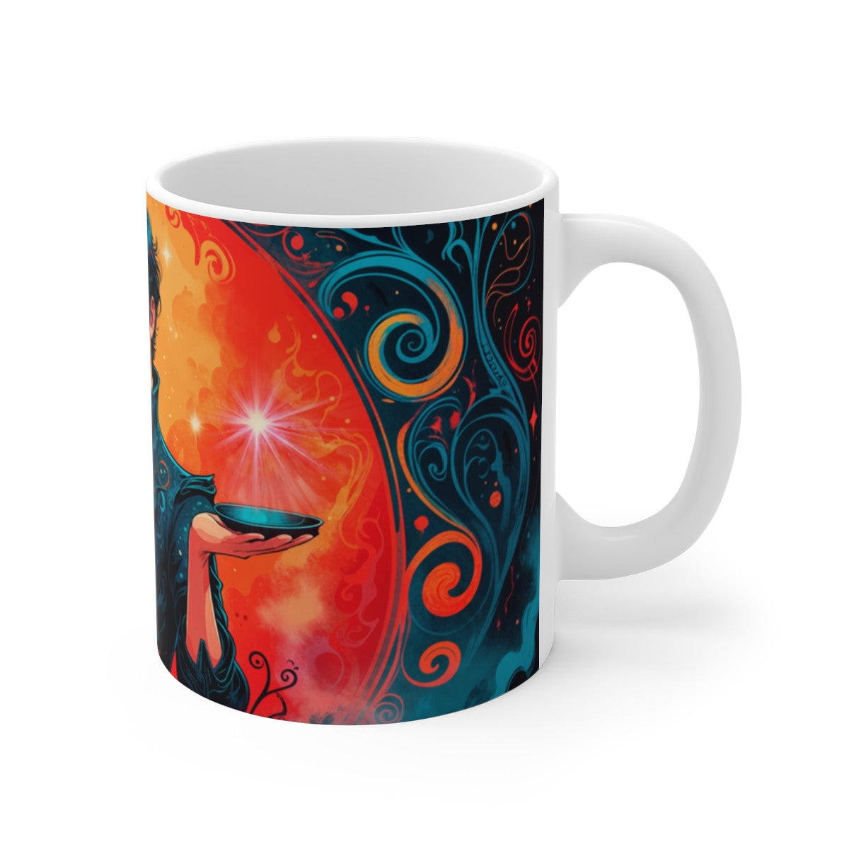 Tasse Signe Balance – Mug Zodiaque Céramique 325 ml – Art Mystique Bleu et Feu – Cadeau Astrologique