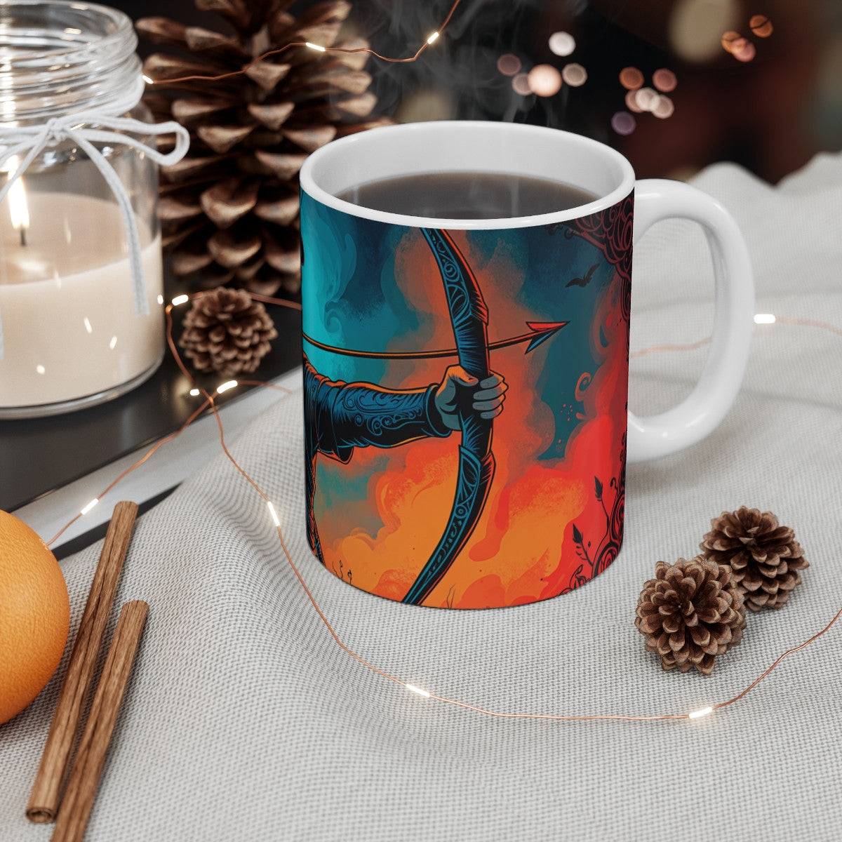 Tasse Signe Sagittaire – Mug Zodiaque Céramique 325 ml – Art Mystique Bleu et Feu – Cadeau Astrologique