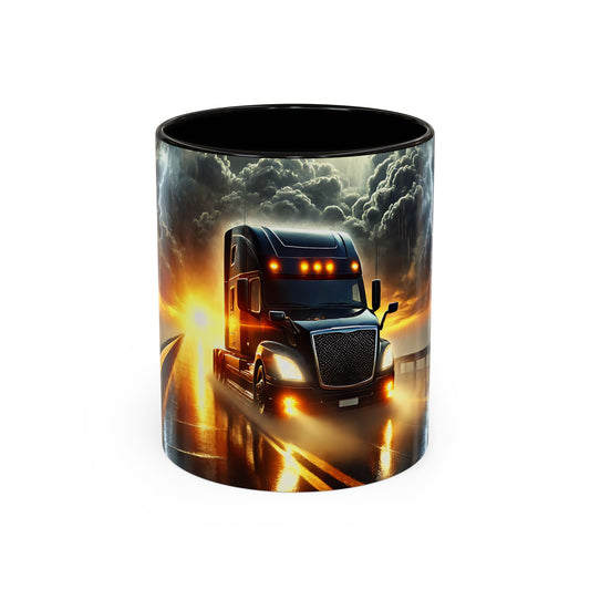 Mug Camion USA sous Orage – Tasse Semi-Remorque avec Éclairs et Route Tempête – Cadeau Chauffeur Routier 325ml