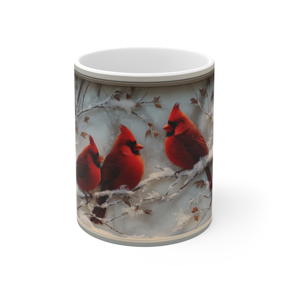Tasse Cardinaux Rouges – Mug Hivernal Céramique 325 ml – Oiseaux dans la Neige – Cadeau Nature & Noël
