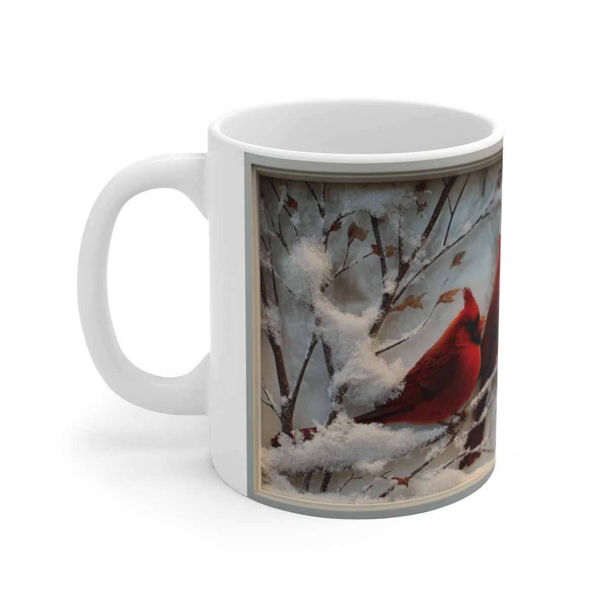 Tasse Cardinaux Rouges – Mug Hivernal Céramique 325 ml – Oiseaux dans la Neige – Cadeau Nature & Noël