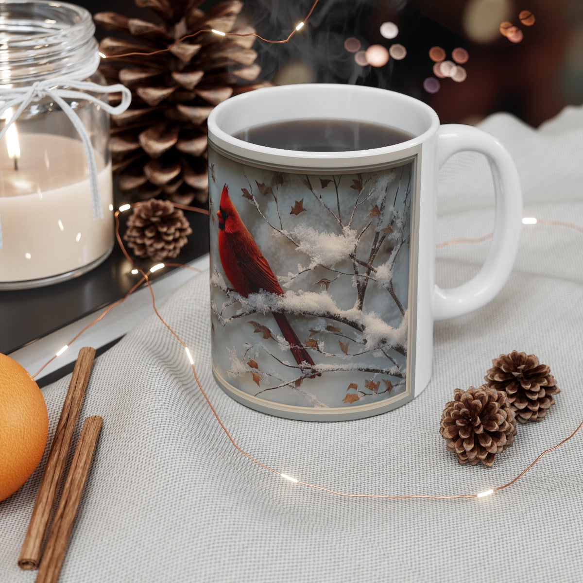 Tasse Cardinaux Rouges – Mug Hivernal Céramique 325 ml – Oiseaux dans la Neige – Cadeau Nature & Noël