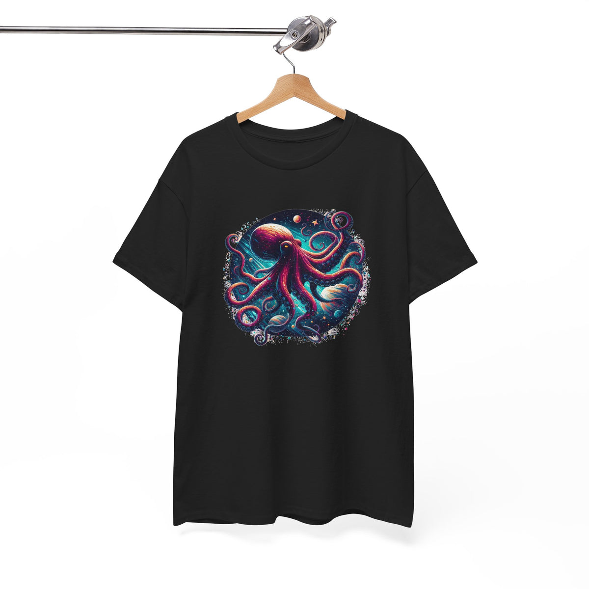 Tee Shirt Pieuvre Cosmique Homme Femme – T-Shirt Poulpe Espace Galaxie Planètes – Animal Marin Fantasy Coloré