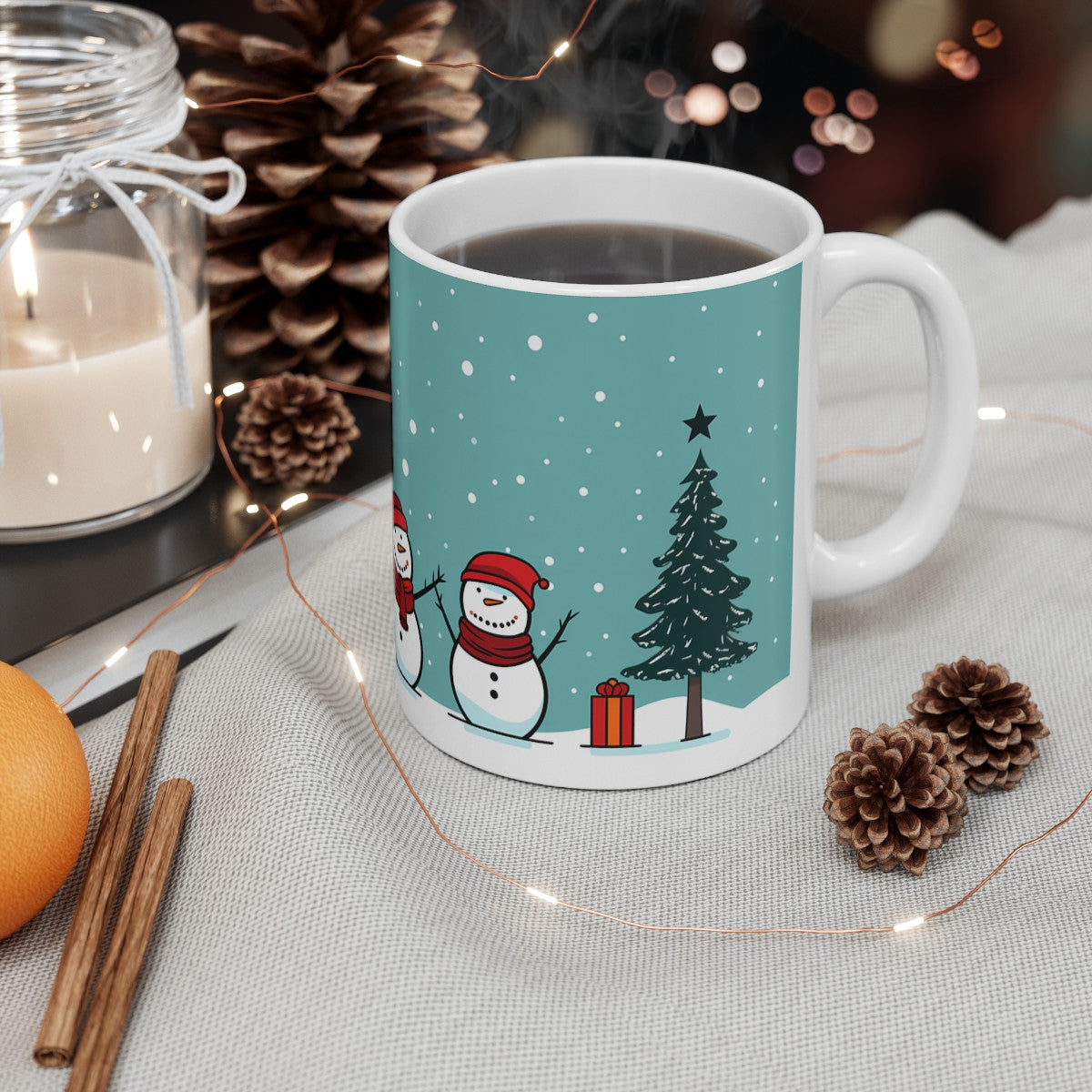 Tasse Bonhommes de Neige – Mug Noël Céramique 325 ml – Hiver Joyeux et Cadeau Festif – Illustration Drôle et Colorée